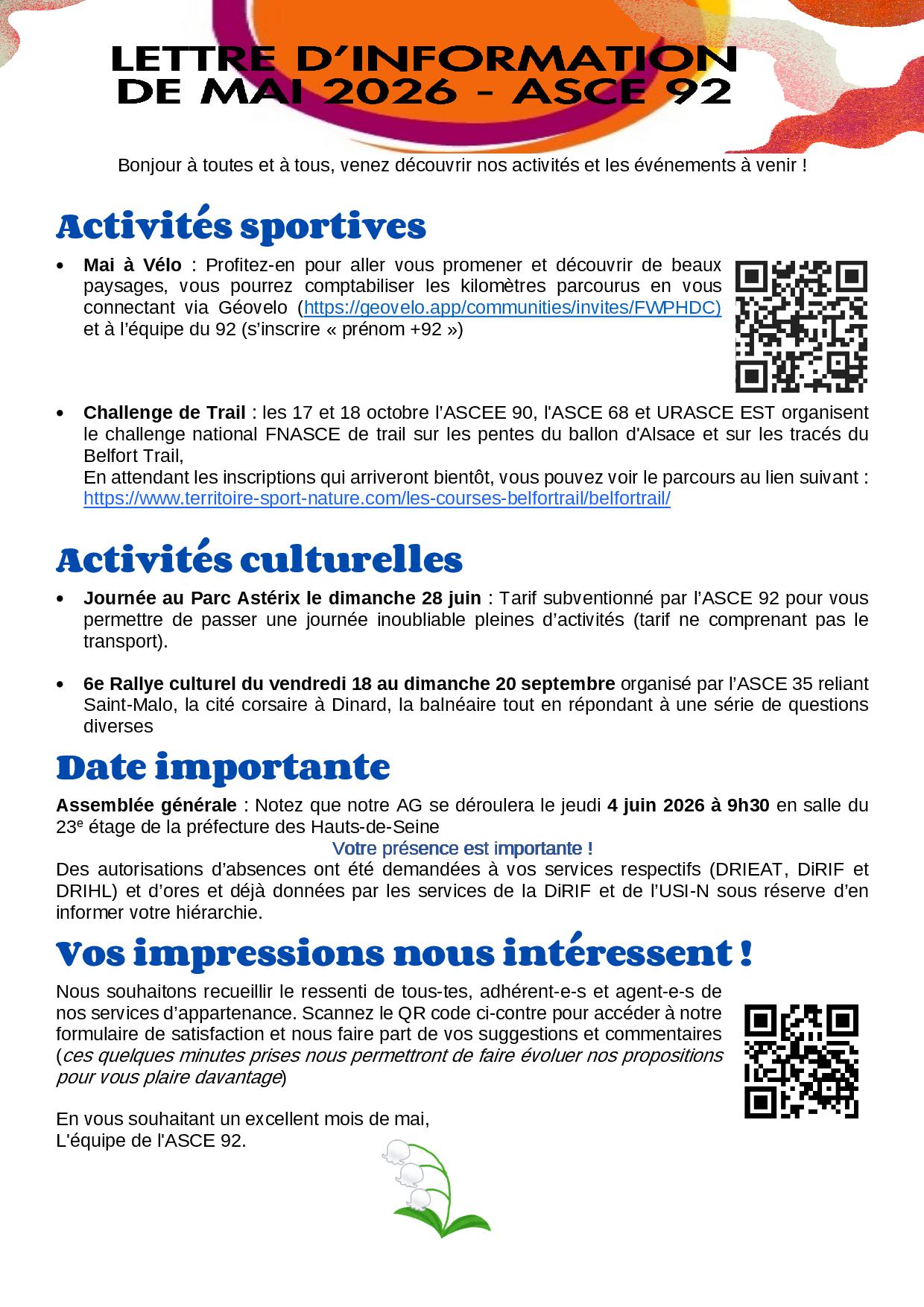 Lettre d'information du mois de Mai 2026